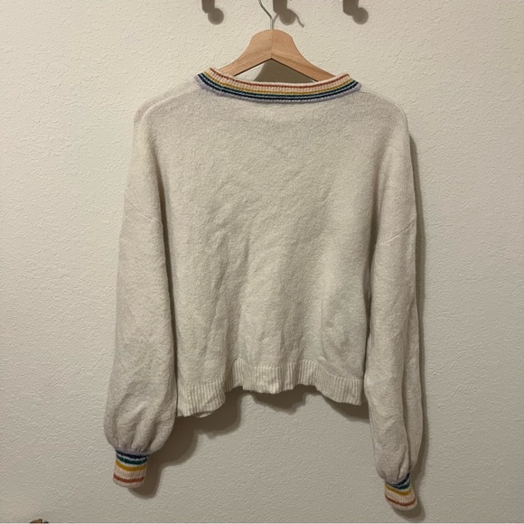 Madewell Rainbow Trim Gladwell Balloon-Sleeve Pullover Sweater - Picture 5 of 7